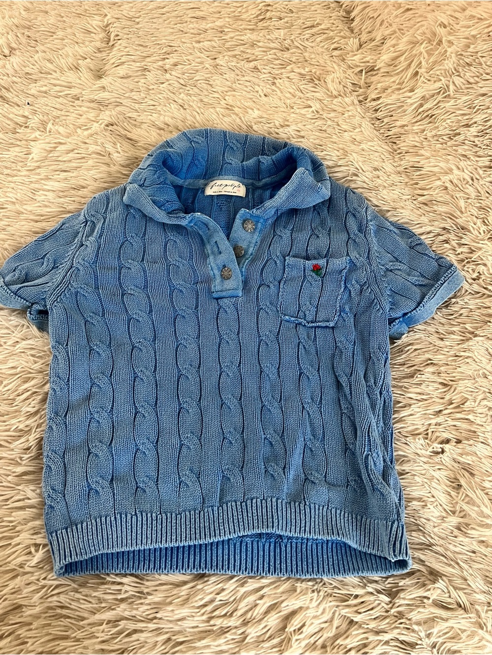 Free People Light Blue Cable Knit Pocket Polo - Picture 3 of 4